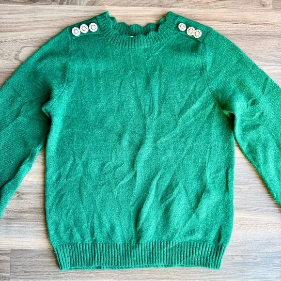 Classic Casual PS Crewneck Sweater Embellished Shoulder Knit Green - Picture 3 of 10